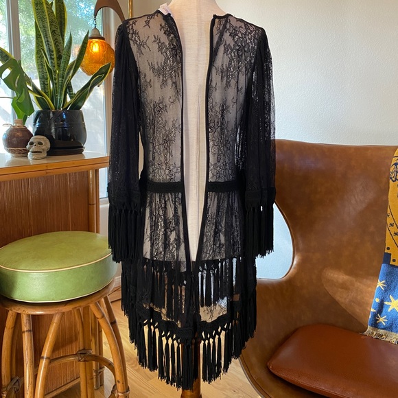 Alice McCall black lace dress, sheer w/ tassels | Victorian, Gothic, Witchy Sz 4 - Picture 7 of 11